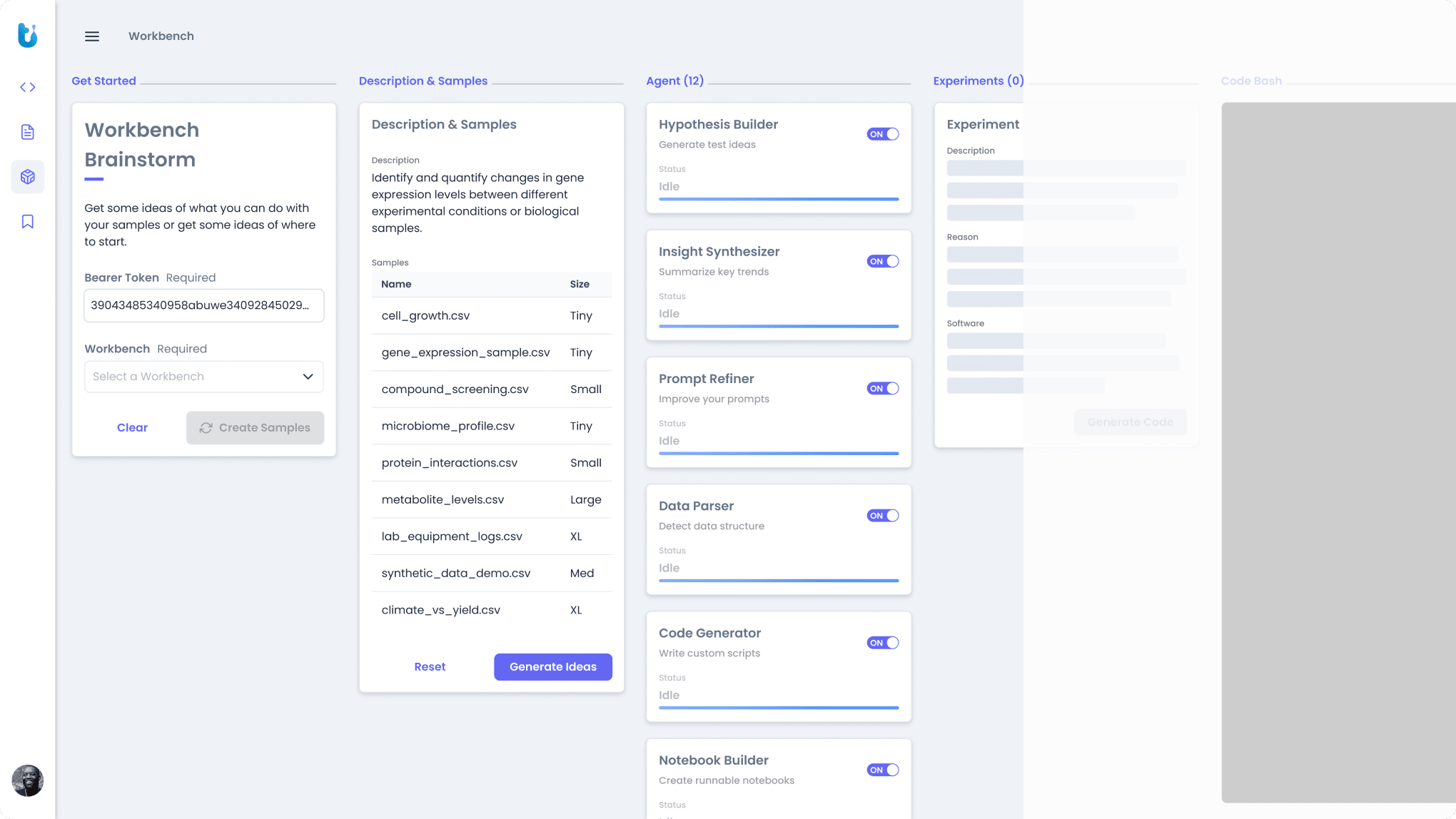 tinybio Workbench Brainstorm