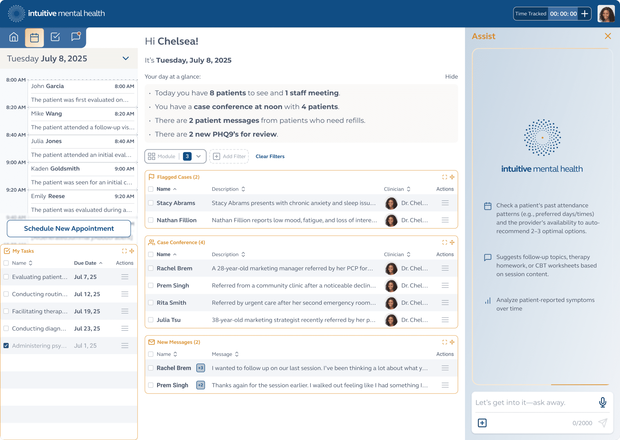 Zenara Assess module - clinician landing page